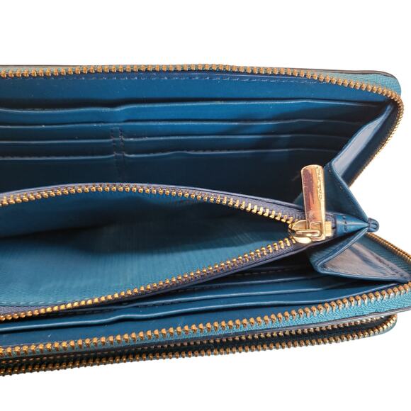 Coach Womens Accordion Zip Wallet Teal Blue Leather Wallet - Picture 12 of 16